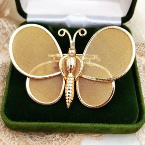 Articulated Butterfly Pin, Vintage Golden Figural Brooch